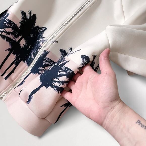 Missguided Neoprene Cropped Bomber Jacket 4 Palm Tree Pastel Pink White Black - Picture 6 of 9